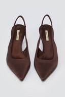 CORINA - Pointed Toe Slingback Heels - Brown Satin