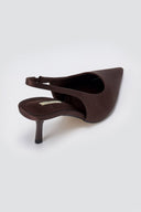 CORINA - Pointed Toe Slingback Heels - Brown Satin