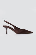 CORINA - Pointed Toe Slingback Heels - Brown Satin