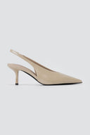 CORINA - Pointed Toe Slingback Kitten Heels - Beige Crinkled Patent