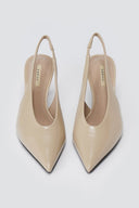 CORINA - Pointed Toe Slingback Kitten Heels - Beige Crinkled Patent