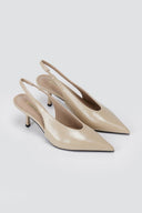 CORINA - Pointed Toe Slingback Kitten Heels - Beige Crinkled Patent