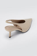 CORINA - Pointed Toe Slingback Kitten Heels - Beige Crinkled Patent