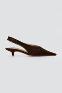 CORINA - Pointed Toe Slingback Kitten Heels - Brown Suede