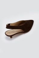 CORINA - Pointed Toe Slingback Kitten Heels - Brown Suede