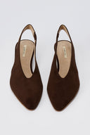CORINA - Pointed Toe Slingback Kitten Heels - Brown Suede