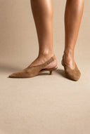 CORINA - Pointed Toe Slingback Kitten Heels - Camel Suede