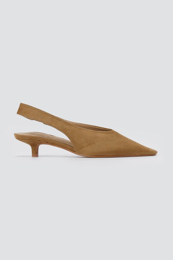 CORINA - Pointed Toe Slingback Kitten Heels - Camel Suede