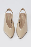 CORINA - Pointed Toe Slingback Pumps - Beige Crinkled Patent