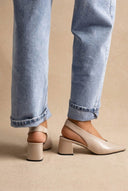 CORINA - Pointed Toe Slingback Pumps - Beige Crinkled Patent