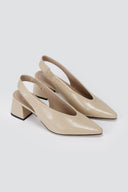 CORINA - Pointed Toe Slingback Pumps - Beige Crinkled Patent