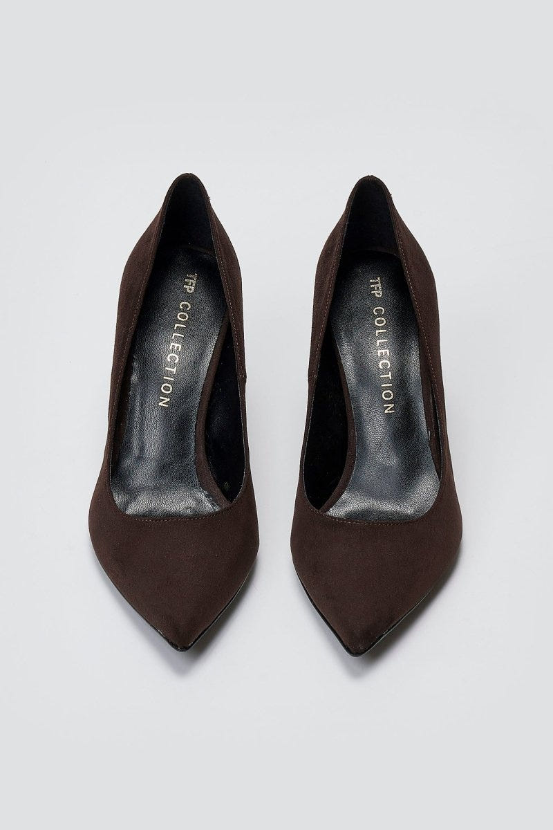 Pointed Toe Stiletto Pumps TFP - Brown Suede - thefashionproject.gr - TFP