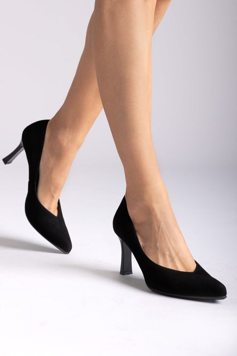 Pointed Toe Suede Pumps - Black Suede