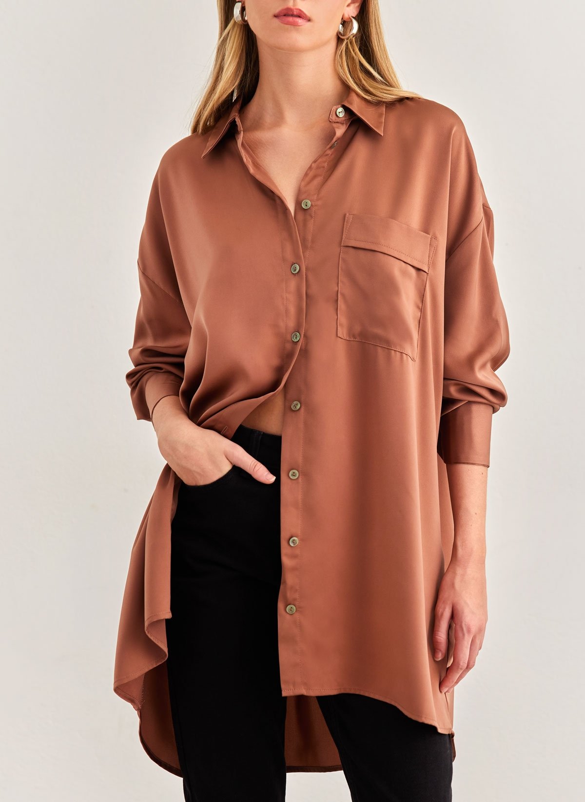 Πουκάμισο σατέν oversize ONLY 15244484