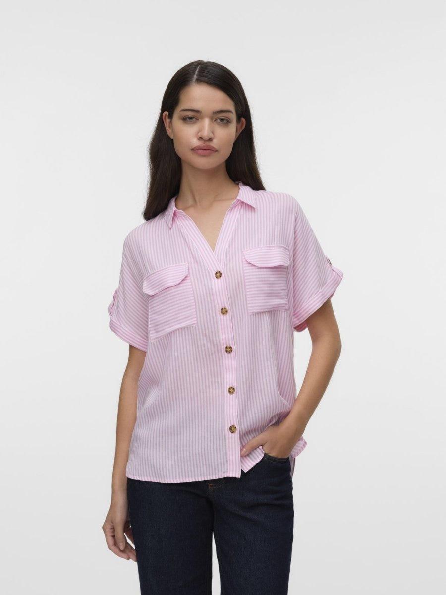 Πουκάμισο με ρίγες Vero Moda 10310139 - Λευκό/Ροζ - thefashionproject.gr - VERO MODA