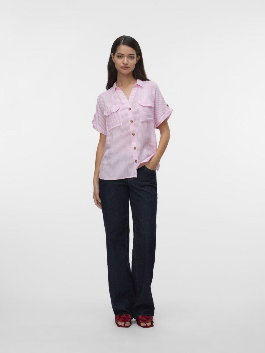 Πουκάμισο με ρίγες Vero Moda 10310139 - Λευκό/Ροζ - thefashionproject.gr - VERO MODA