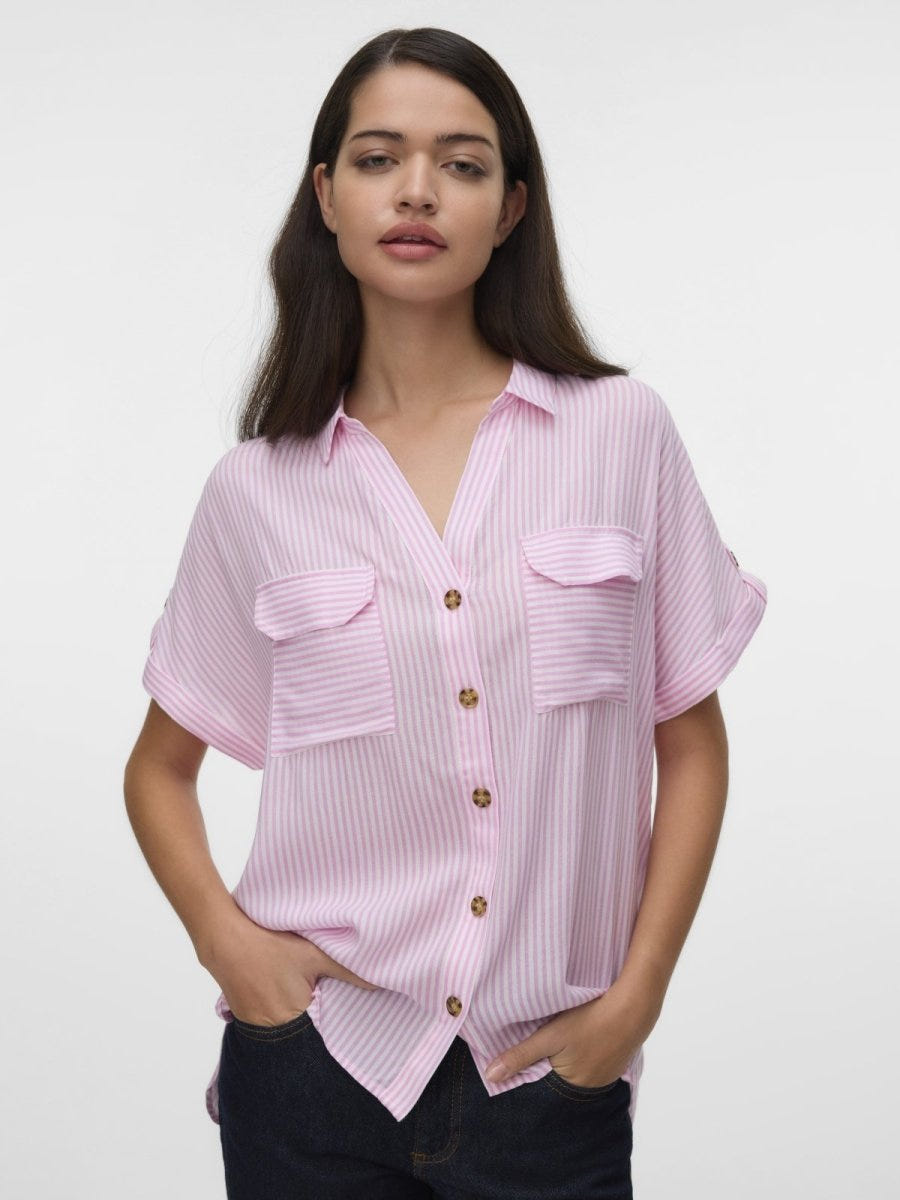 Πουκάμισο με ρίγες Vero Moda 10310139 - Λευκό/Ροζ - thefashionproject.gr - VERO MODA