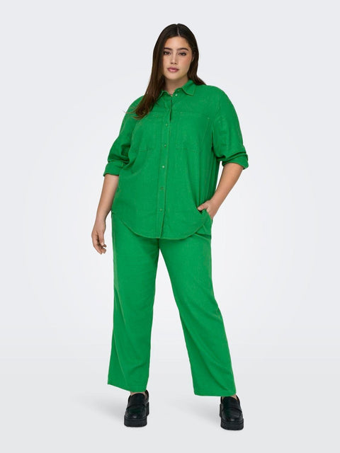 Plus Size Linen Shirt - Vivid Green