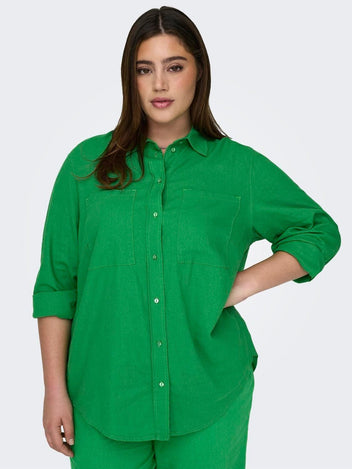 Πουκάμισο plus size με λινό CARMAKOMA 15281041 - Πράσινο - thefashionproject.gr - CARMAKOMA