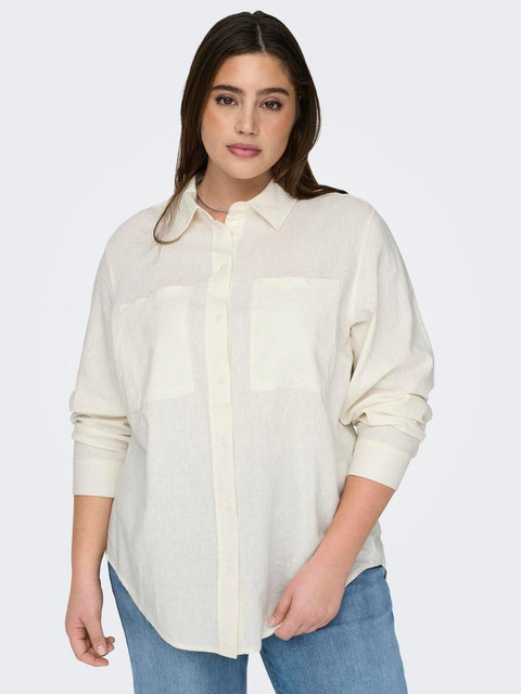 Plus Size Linen Shirt - Ivory