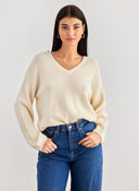 Πουλόβερ crop με v cut λαιμόκοψη ONLY 15294086 - Μπεζ - thefashionproject.gr - ONLY