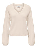 Πουλόβερ crop με v cut λαιμόκοψη ONLY 15294086 - Μπεζ - thefashionproject.gr - ONLY
