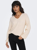 Πουλόβερ crop με v cut λαιμόκοψη ONLY 15294086 - Μπεζ - thefashionproject.gr - ONLY