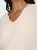 Πουλόβερ crop με v cut λαιμόκοψη ONLY 15294086 - Μπεζ - thefashionproject.gr - ONLY