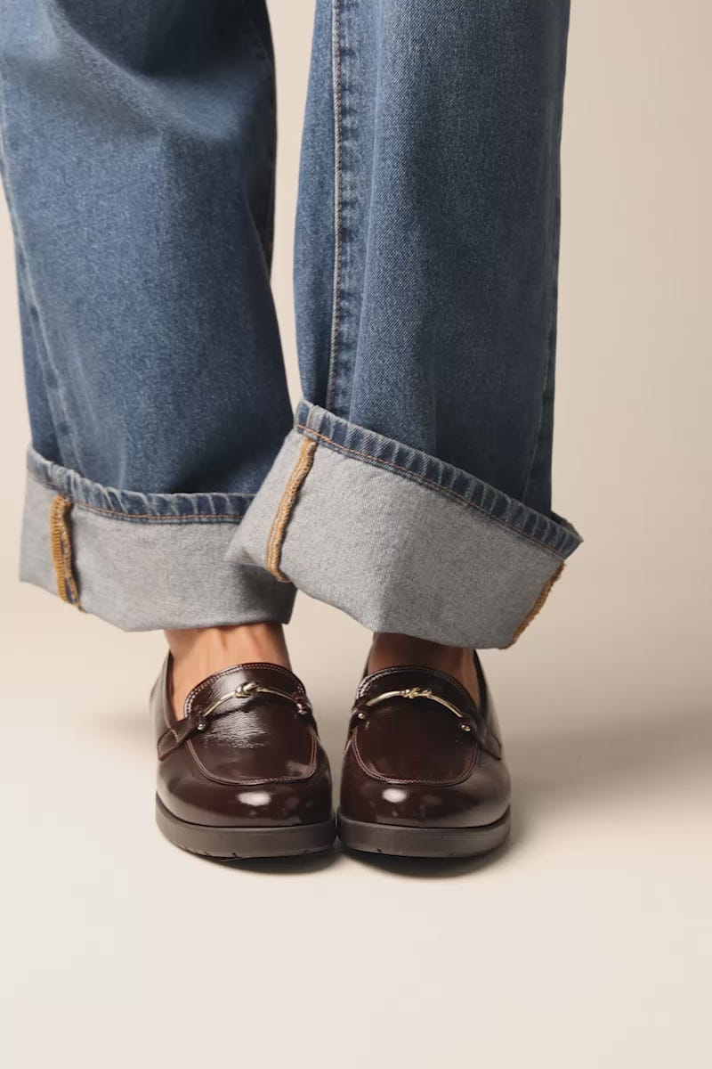 Flat Loafers Horsebit Detail - Brown Patent