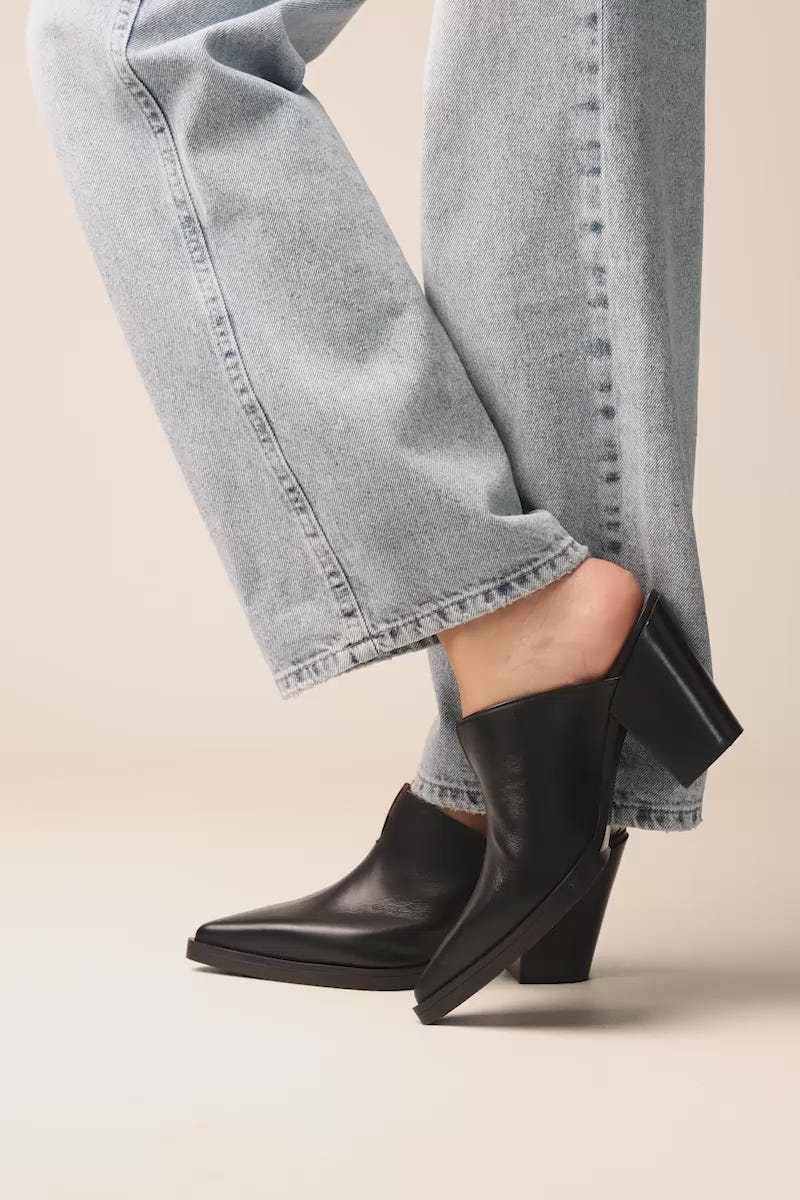 Block Heel Mules Pointed Toe - Brown Matte