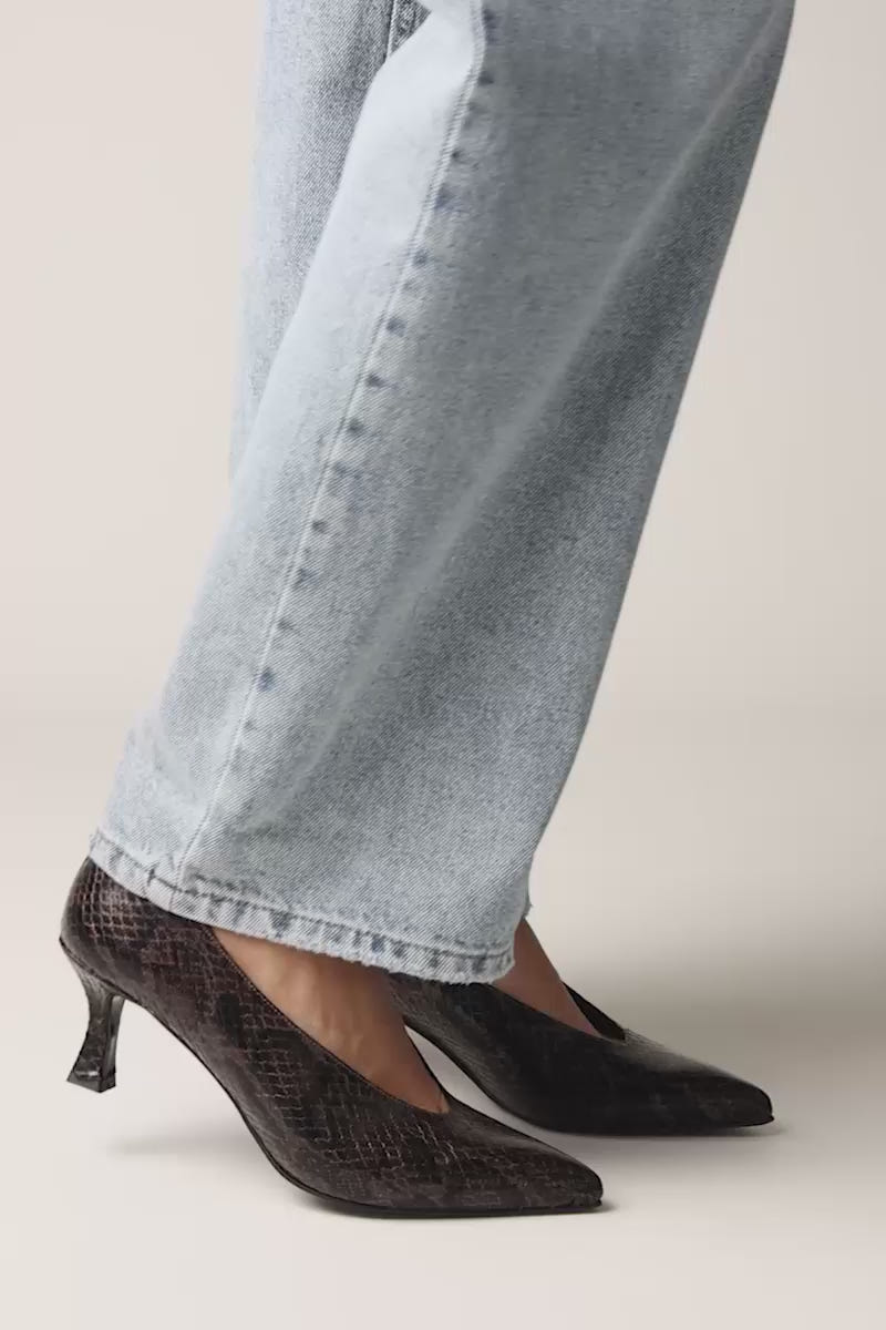 Γόβες Kitten Heel Μυτερές - Καφέ Snake Print