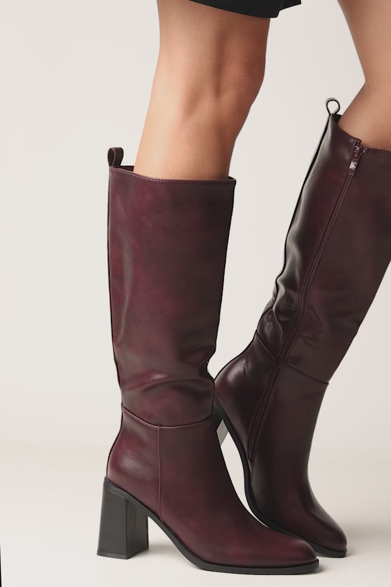 Block Heel Boots - Wine Matte