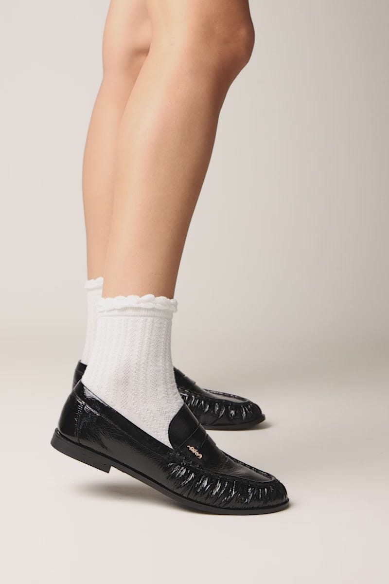 Flat Loafers Pleated Detail - Black Patent