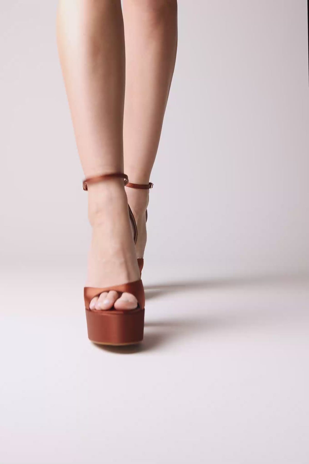 Platform Sandals - Tan satin