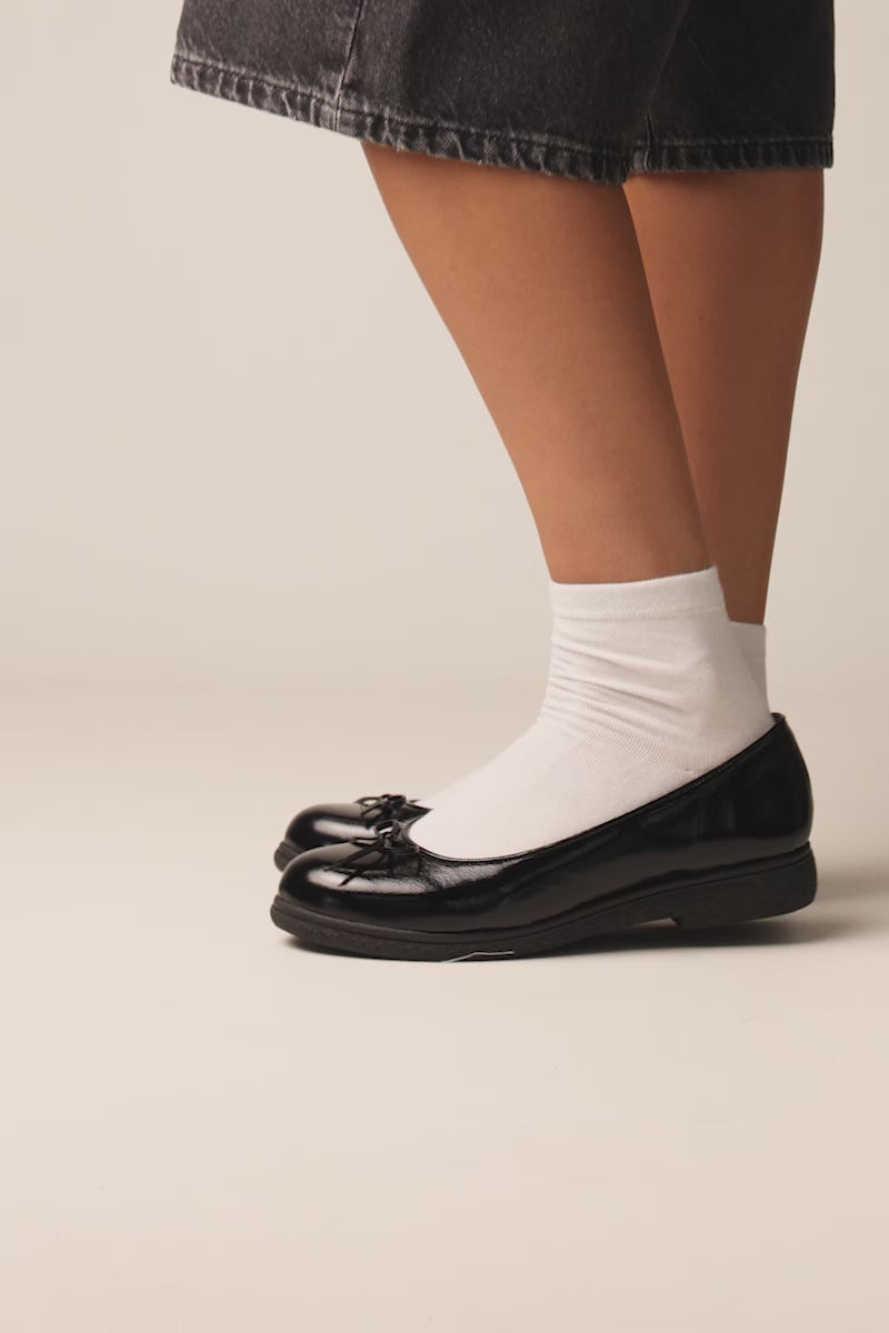Ballet Flats Patent Bow Detail - Black Patent