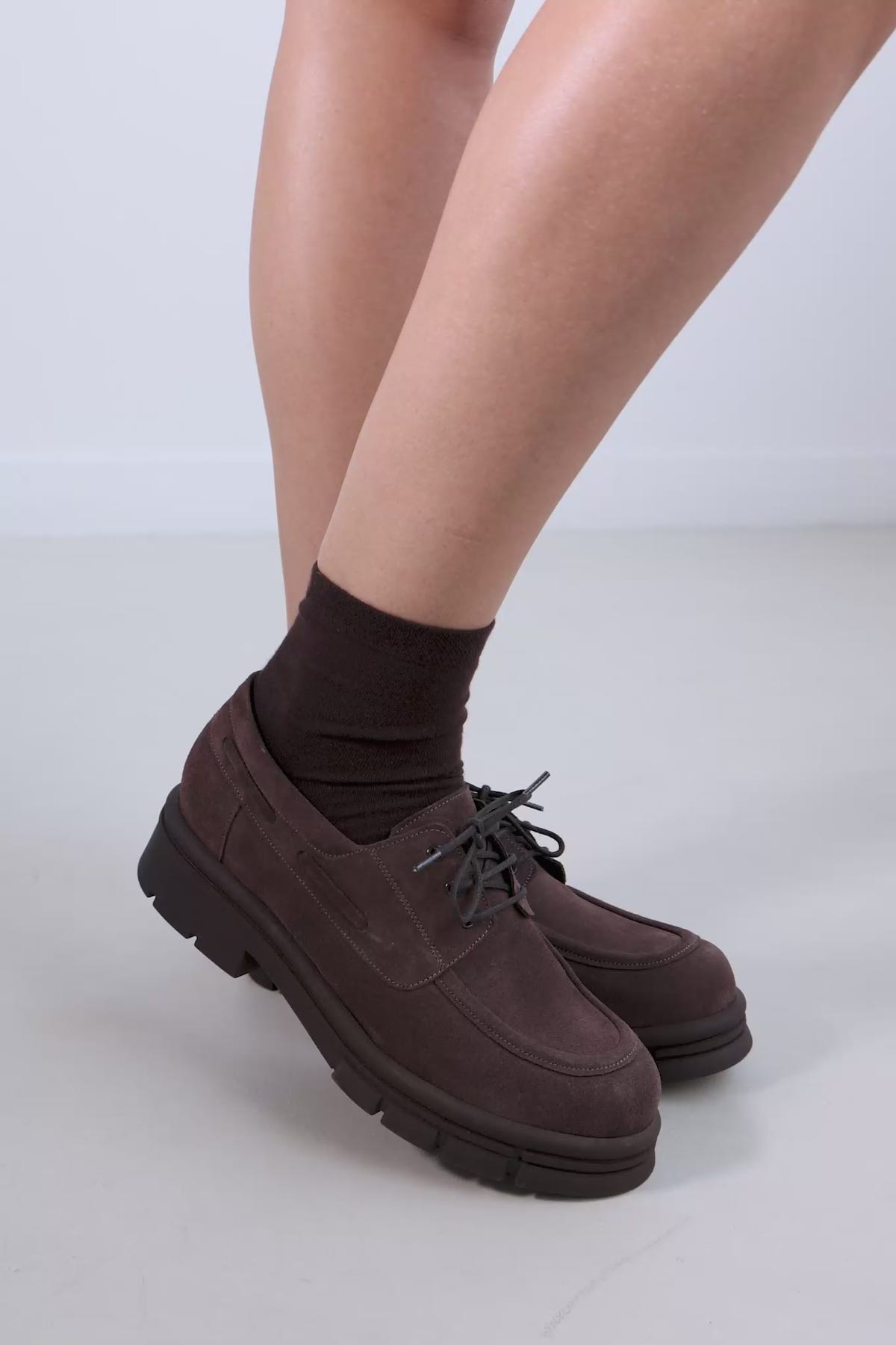 Chunky Sole Oxfords - Brown Suede