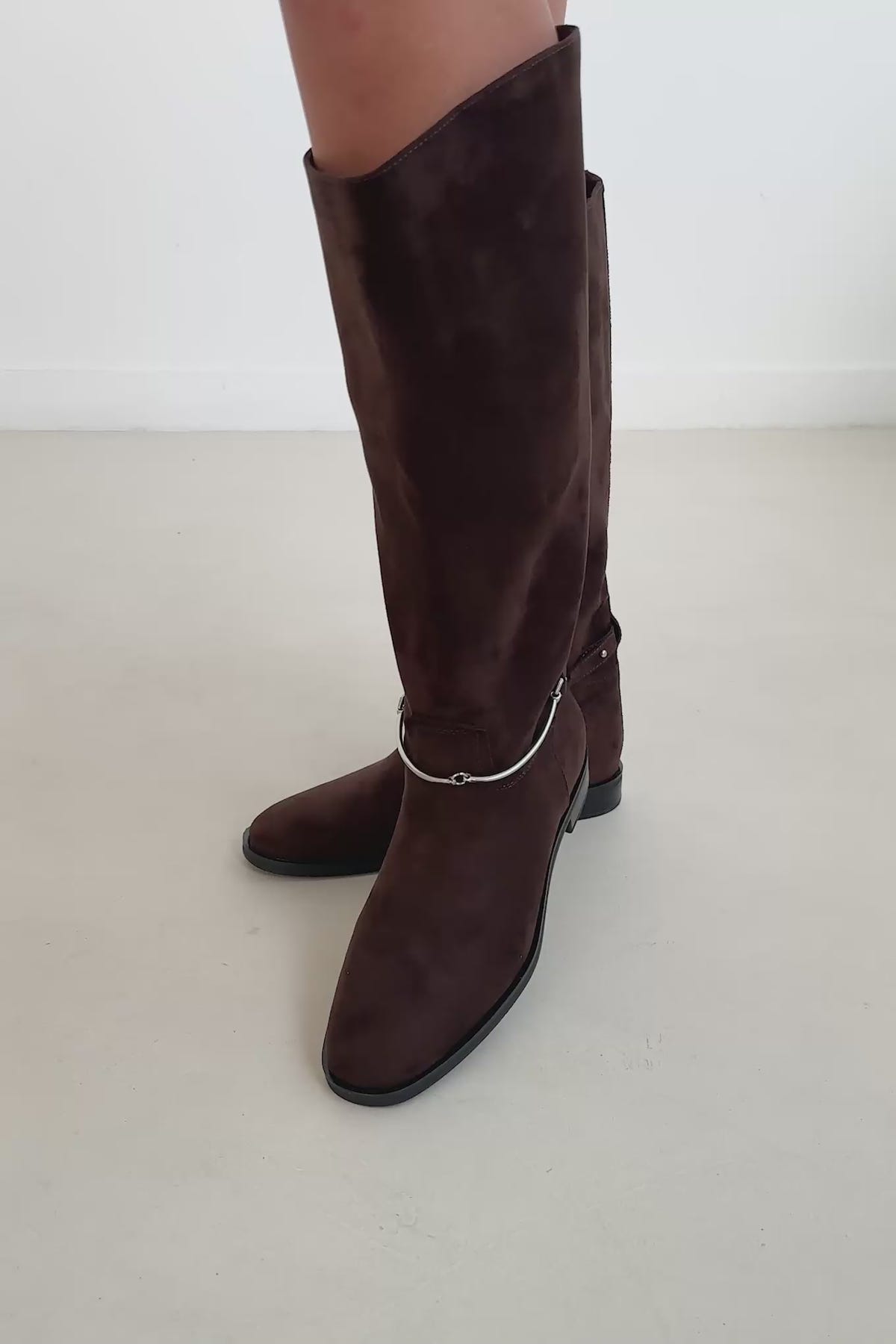 Riding Boots Metal Detail - Brown Suede
