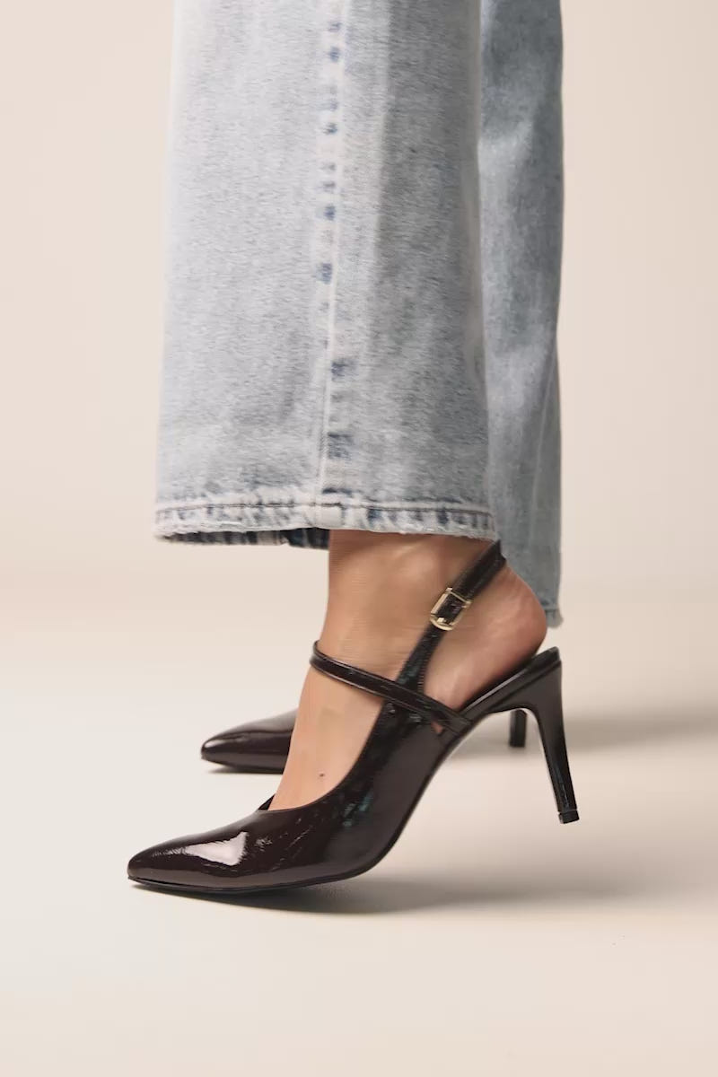 Slingback Pumps D'Orsay Pointed Toe - Brown Patent