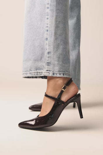 Slingback Pumps D'Orsay Pointed Toe - Brown Patent