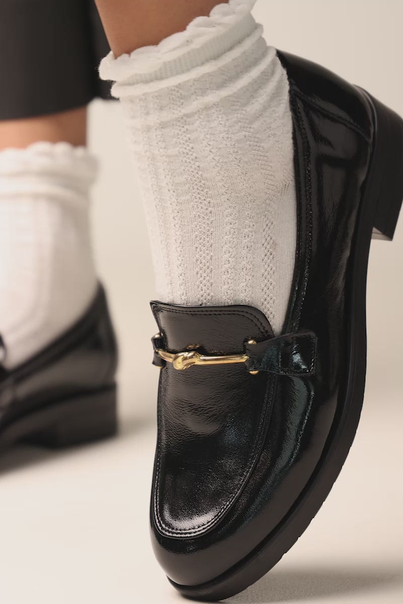 Flat Loafers Horsebit Detail - Black Patent