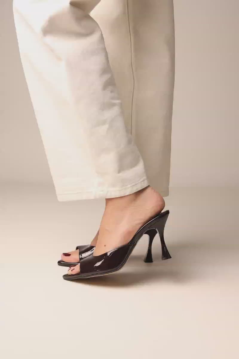 Stiletto Heel Mules Patent - Brown Patent