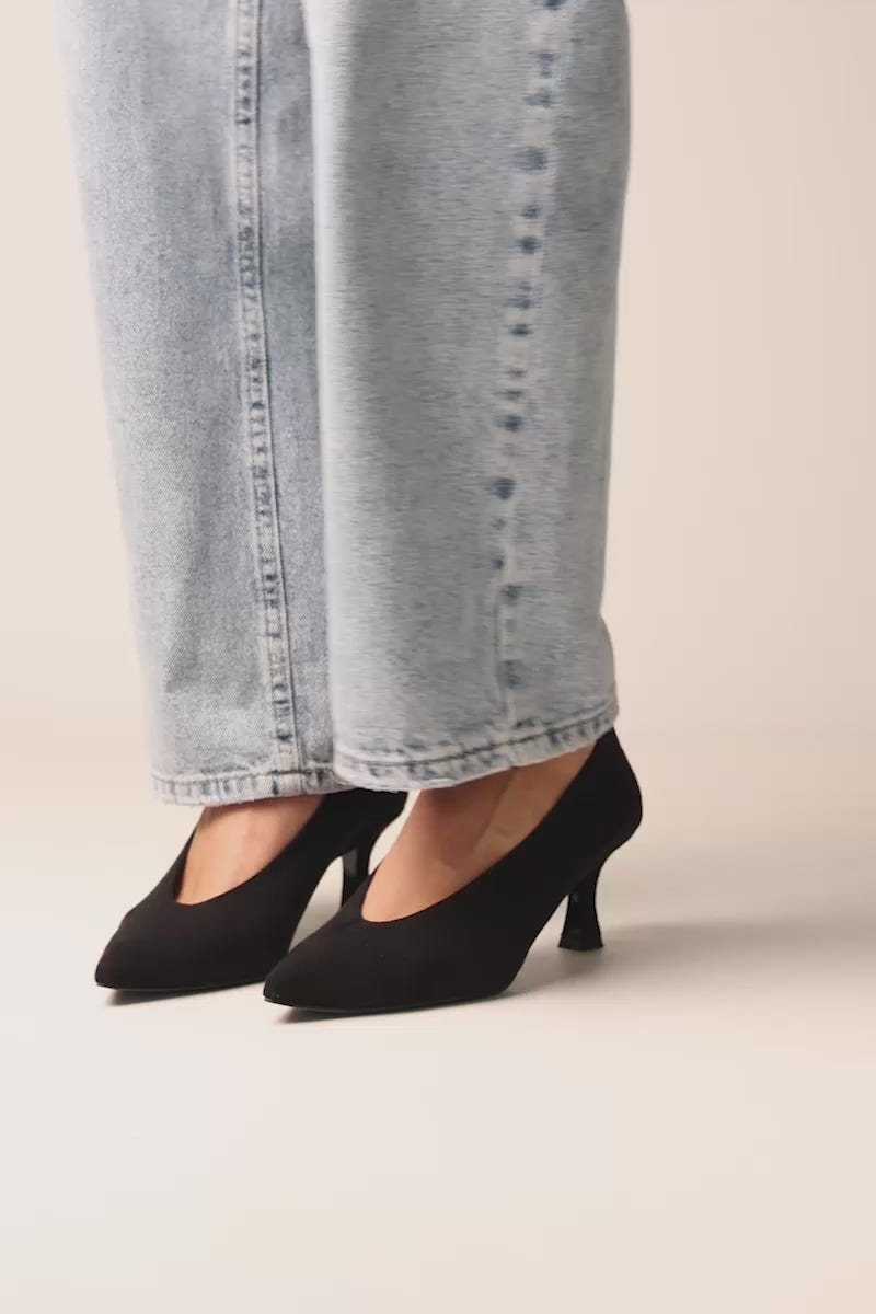 Kitten Heel Pumps Pointed Toe - Black Suede
