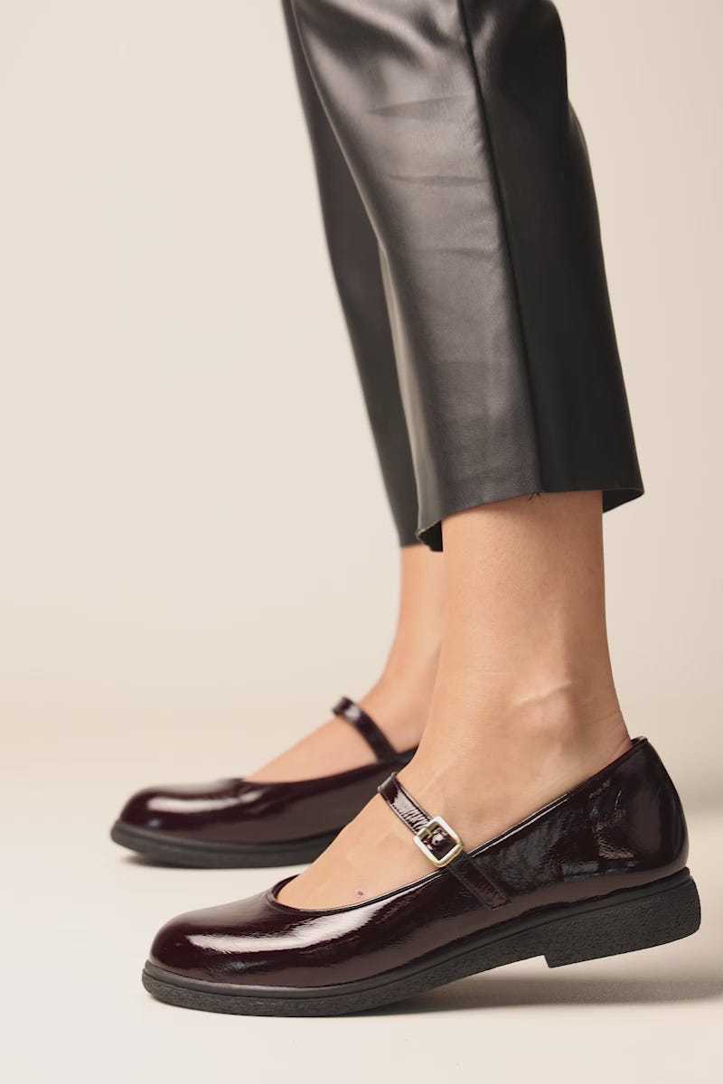 Mary Jane Flats Patent Ankle Strap - Bordeaux Patent