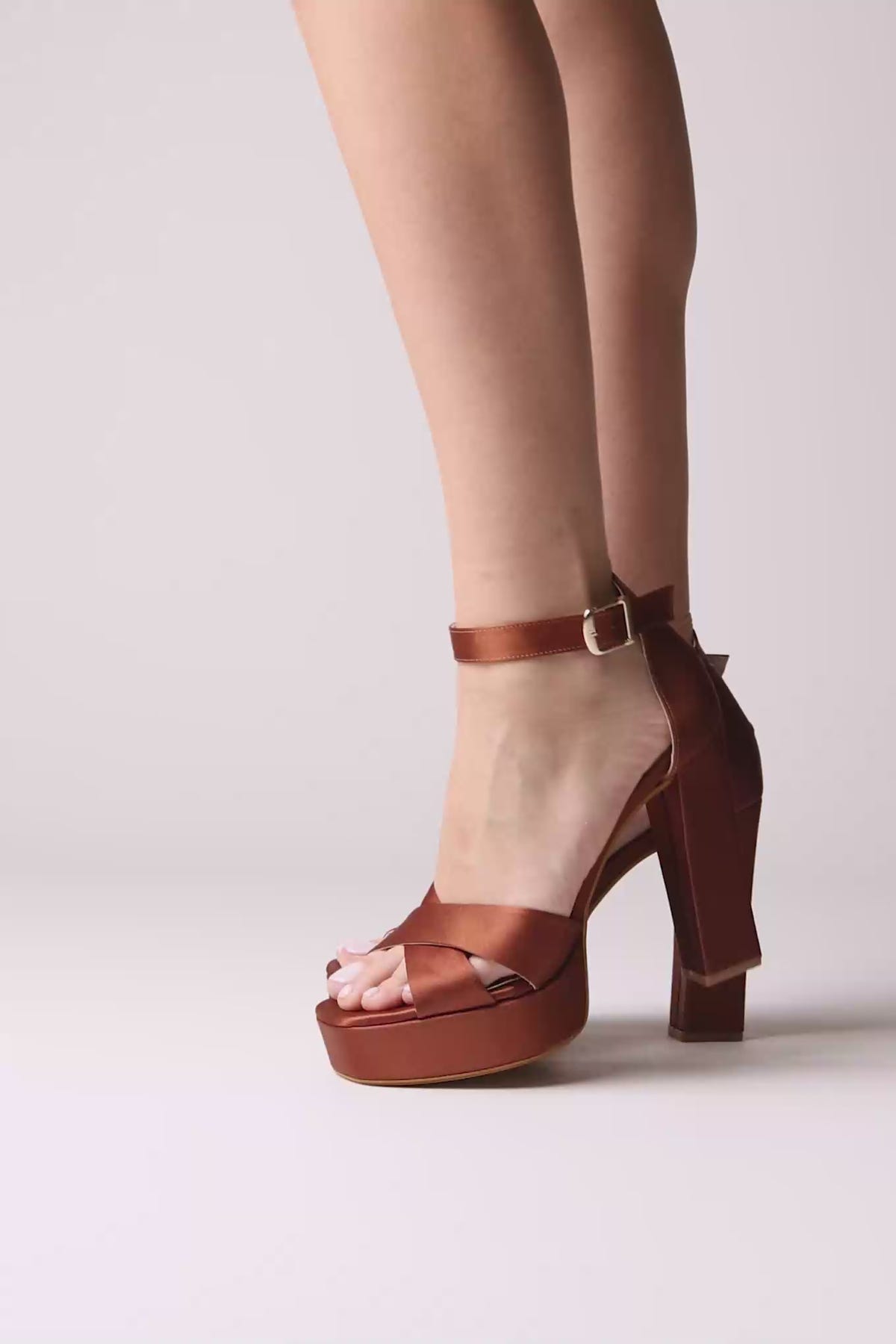 Platform Sandals - Tan satin