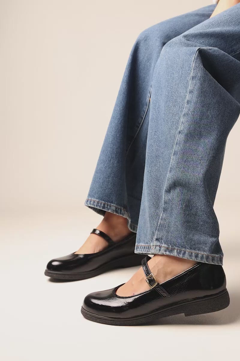 Mary Jane Flats Patent Ankle Strap - Black Patent