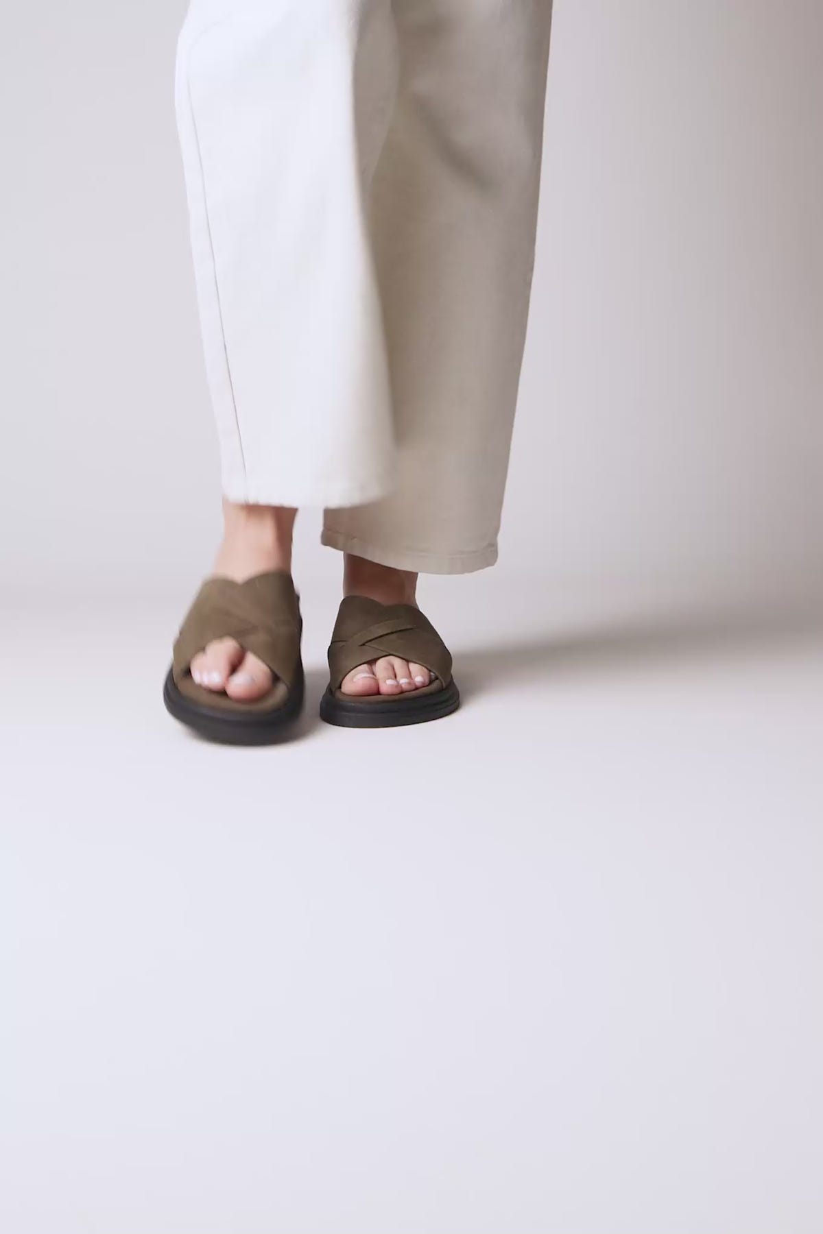 Leather Sandals - Olive Suede