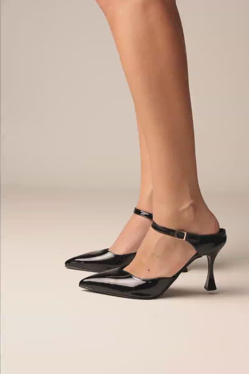 Stiletto Heel Mules D'Orsay - Black Patent