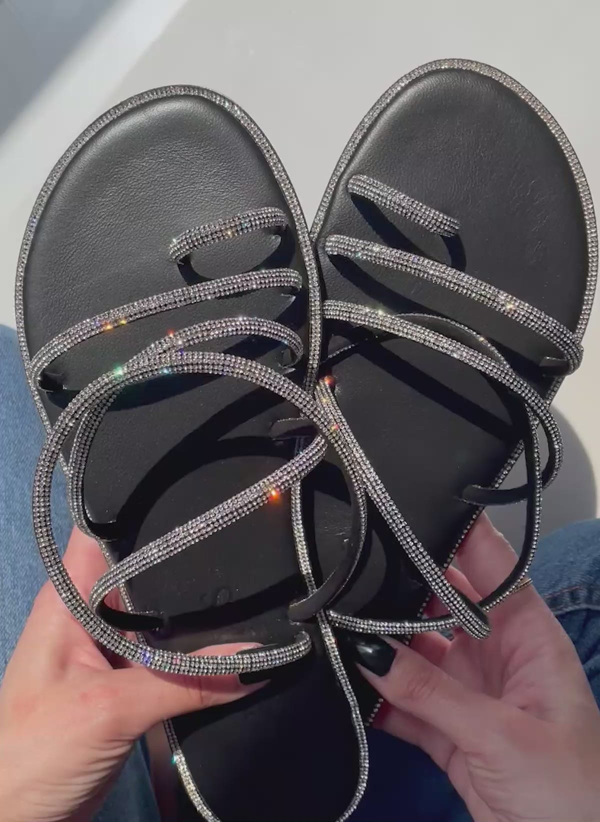 Σανδάλια δερμάτινα με στρας λουράκια Iris Sandals