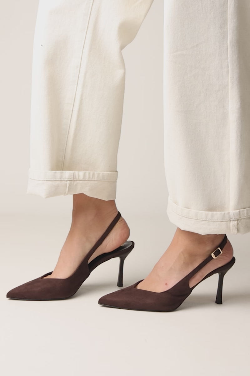 Γόβες στιλέτο Slingback μυτερές - Καφέ Σουέντ