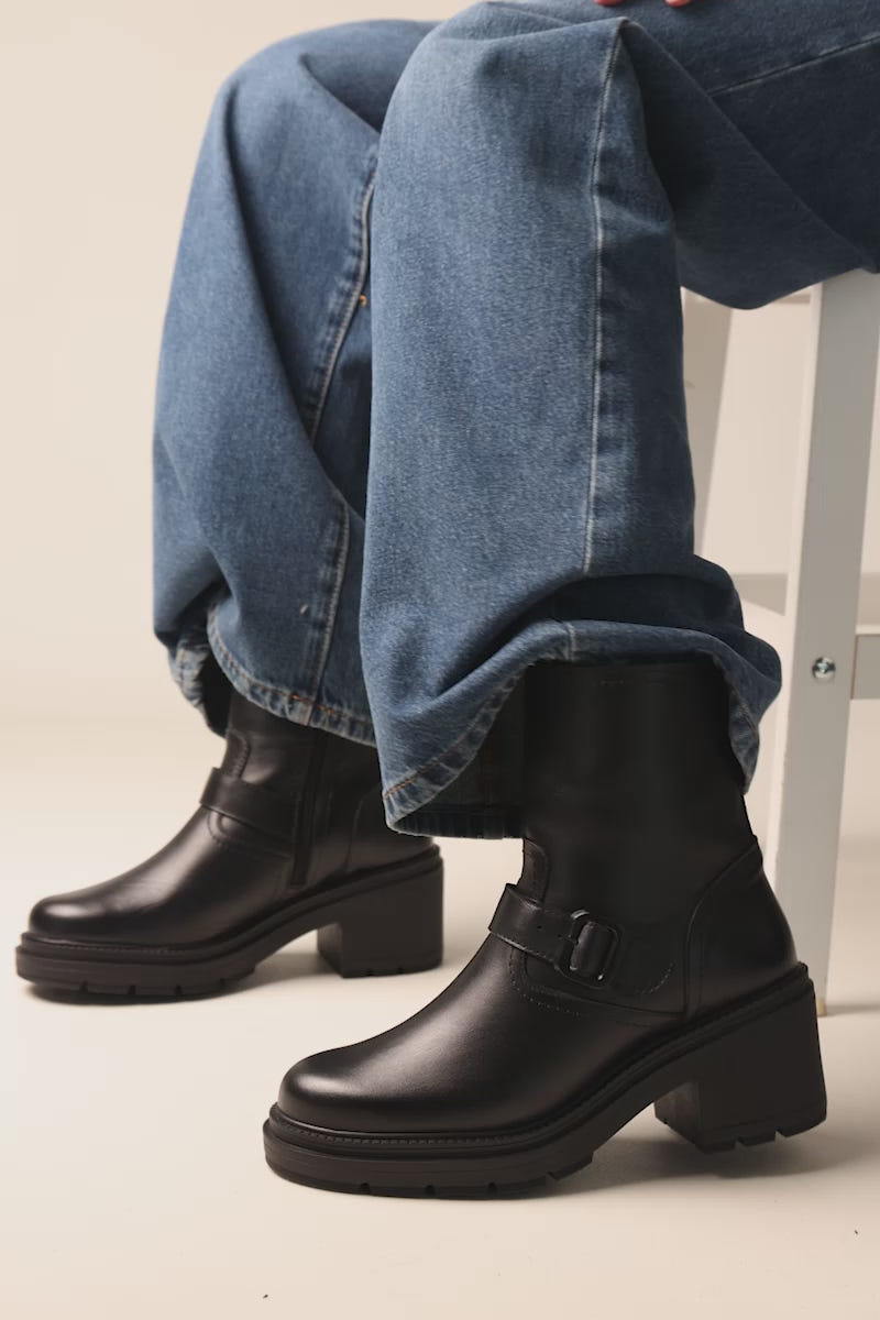 Biker Ankle Boots Block Heel - Black Matte